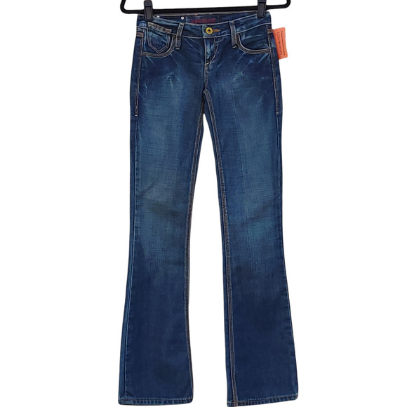 Vintage Rebel Jeans Bootcut Contrast Stitching Distressed Denim Pants Size 24 - Picture 1 of 5